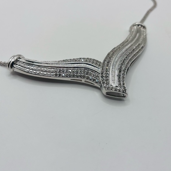 2.00 CT Natural Diamond Rhodium Evening Necklace - Picture 3 of 11